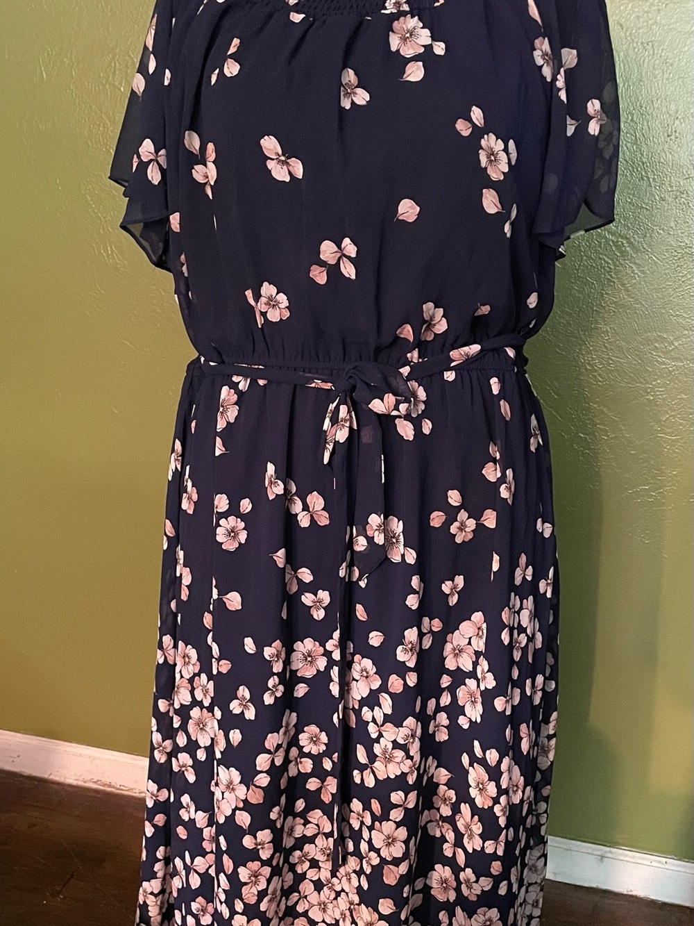 Studio One Navy Dress with Pink Floral Accents